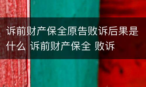 诉前财产保全原告败诉后果是什么 诉前财产保全 败诉