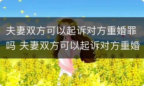 夫妻双方可以起诉对方重婚罪吗 夫妻双方可以起诉对方重婚罪吗知乎