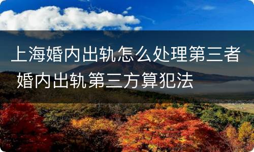 上海婚内出轨怎么处理第三者 婚内出轨第三方算犯法