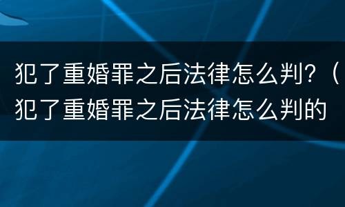 犯了重婚罪之后法律怎么判?（犯了重婚罪之后法律怎么判的）