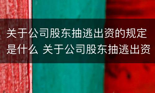 关于公司股东抽逃出资的规定是什么 关于公司股东抽逃出资的规定是什么文件
