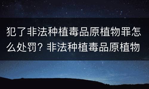 犯了非法种植毒品原植物罪怎么处罚? 非法种植毒品原植物罪情节严重