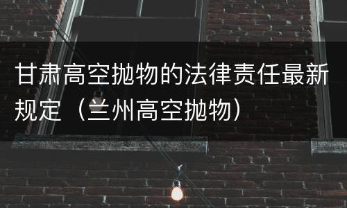 甘肃高空抛物的法律责任最新规定（兰州高空抛物）