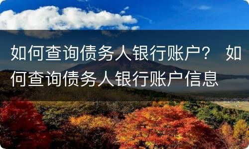 如何查询债务人银行账户？ 如何查询债务人银行账户信息