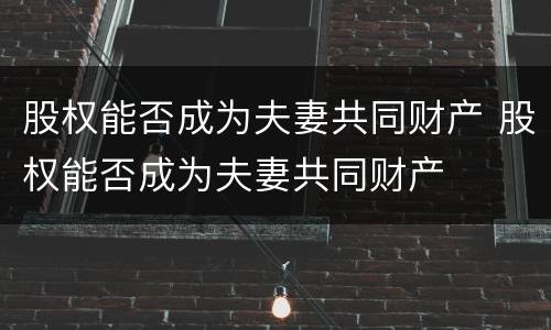 股权能否成为夫妻共同财产 股权能否成为夫妻共同财产