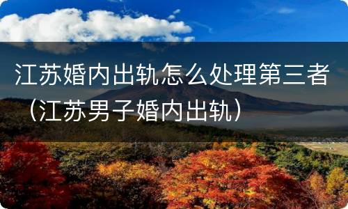 江苏婚内出轨怎么处理第三者（江苏男子婚内出轨）