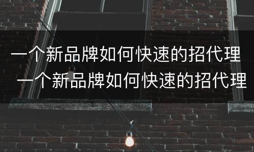 一个新品牌如何快速的招代理 一个新品牌如何快速的招代理人