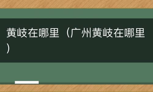 黄岐在哪里（广州黄岐在哪里）