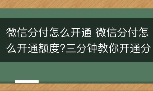 微信分付怎么开通 微信分付怎么开通额度?三分钟教你开通分付借钱!