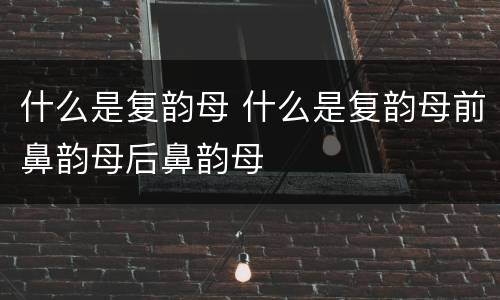 什么是复韵母 什么是复韵母前鼻韵母后鼻韵母