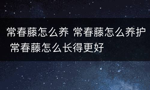常春藤怎么养 常春藤怎么养护 常春藤怎么长得更好