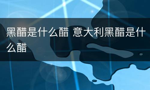 黑醋是什么醋 意大利黑醋是什么醋