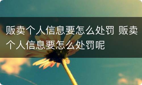 贩卖个人信息要怎么处罚 贩卖个人信息要怎么处罚呢