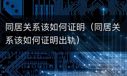 同居关系该如何证明（同居关系该如何证明出轨）