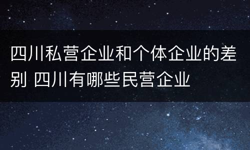 四川私营企业和个体企业的差别 四川有哪些民营企业