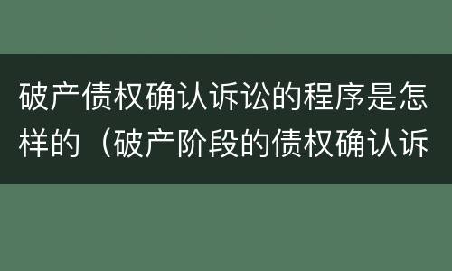 破产债权确认诉讼的程序是怎样的（破产阶段的债权确认诉讼）