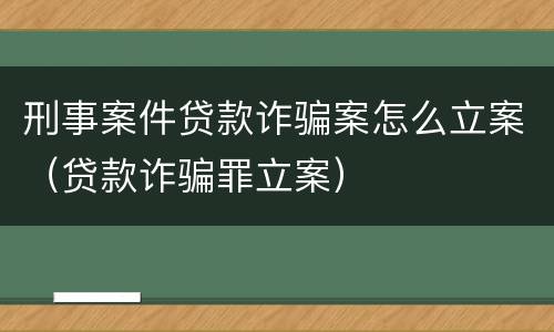 刑事案件贷款诈骗案怎么立案（贷款诈骗罪立案）