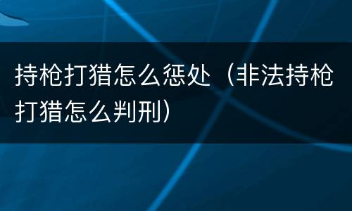 持枪打猎怎么惩处（非法持枪打猎怎么判刑）