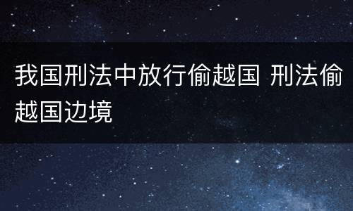 我国刑法中放行偷越国 刑法偷越国边境