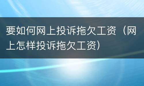 要如何网上投诉拖欠工资（网上怎样投诉拖欠工资）