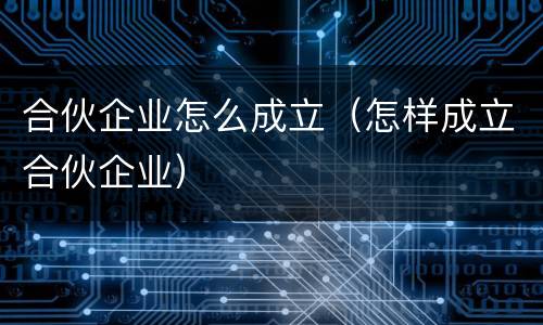 合伙企业怎么成立（怎样成立合伙企业）