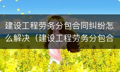 建设工程劳务分包合同纠纷怎么解决（建设工程劳务分包合同纠纷案由）