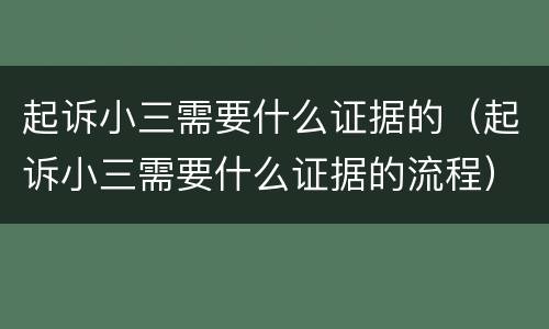 起诉小三需要什么证据的（起诉小三需要什么证据的流程）