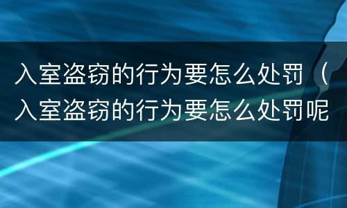 入室盗窃的行为要怎么处罚（入室盗窃的行为要怎么处罚呢）