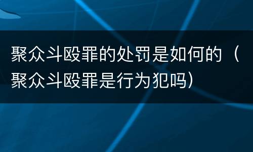 聚众斗殴罪的处罚是如何的（聚众斗殴罪是行为犯吗）