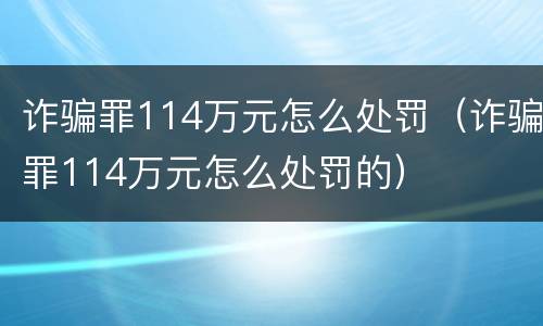 诈骗罪114万元怎么处罚（诈骗罪114万元怎么处罚的）