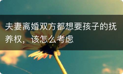 夫妻离婚双方都想要孩子的抚养权，该怎么考虑