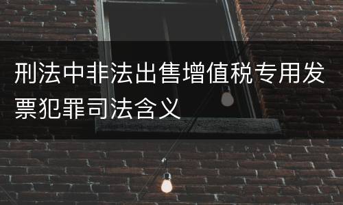 刑法中非法出售增值税专用发票犯罪司法含义