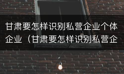 甘肃要怎样识别私营企业个体企业（甘肃要怎样识别私营企业个体企业名称）