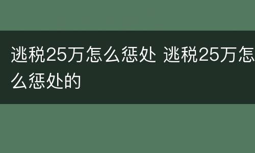 逃税25万怎么惩处 逃税25万怎么惩处的