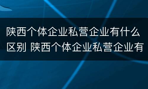 陕西个体企业私营企业有什么区别 陕西个体企业私营企业有什么区别呢