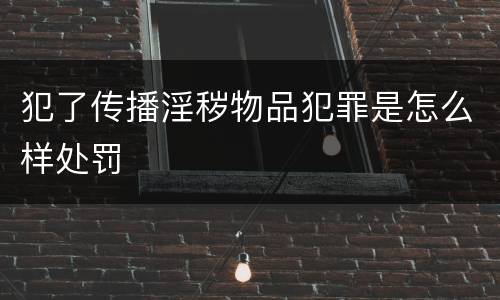 犯了传播淫秽物品犯罪是怎么样处罚