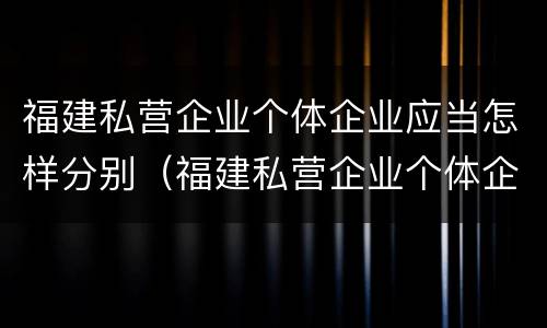 福建私营企业个体企业应当怎样分别（福建私营企业个体企业应当怎样分别注册）