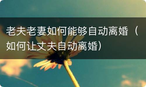 老夫老妻如何能够自动离婚（如何让丈夫自动离婚）