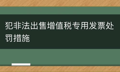 犯非法出售增值税专用发票处罚措施