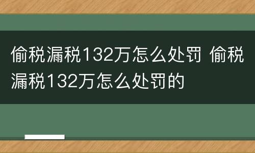 偷税漏税132万怎么处罚 偷税漏税132万怎么处罚的